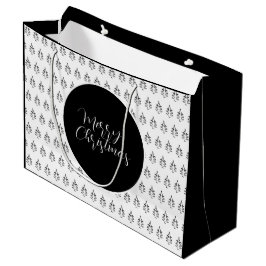 Sacola Para Presentes Grande Padrão de Árvore de Natal Preto e Branco