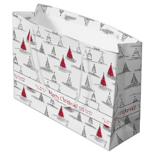 Sacola Para Presentes Grande Padrão de Árvore de Natal Vermelho nº 5 ID1009