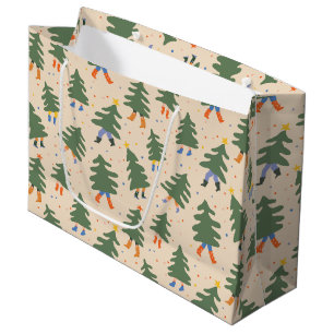 Sacola Para Presentes Grande Padrão de Árvores de Natal Passeando por Whimsical