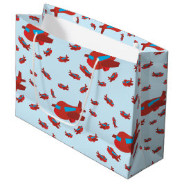 Sacola Para Presentes Grande Padrão de avião vermelho e azul