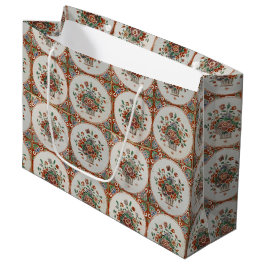 Sacola Para Presentes Grande Padrão de Azulejos Florais de Terracotta Vintage