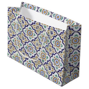 Sacola Para Presentes Grande Padrão de Azulejos Ornamentais Botânicas Vintage