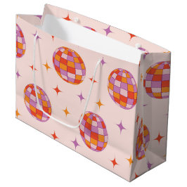 Sacola Para Presentes Grande Padrão de Bolas de Discoteca Coloridas e Retrô 