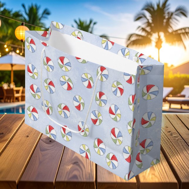 Sacola Para Presentes Grande Padrão de Bolas de Praia da Summer Cute (Summer beach ball pattern large gift bag.)