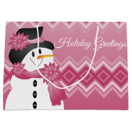 Sacola Para Presentes Grande Padrão de boneco de neve rosa 