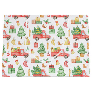 Sacola Para Presentes Grande Padrão de Caminhão Vermelho Vintage de Natal