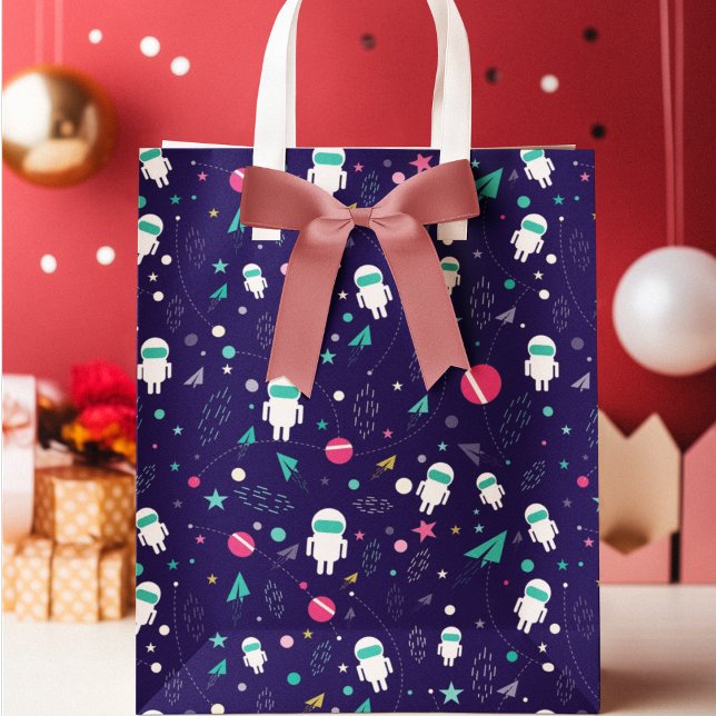 Sacola Para Presentes Grande Padrão de Cartoon do Astronauta Espacial (gift bag, birthday surprise gift bag, teddy bear gift bag, wine gift bag, travel bag, use and throw )