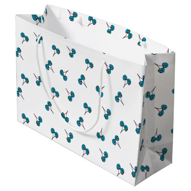 Sacola Para Presentes Grande Padrão de Cereja Azul (Verso inclinado)