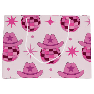 Sacola Para Presentes Grande Padrão de chapéu de cowgirl rosa com estrelas em e