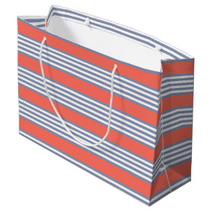 Sacola Para Presentes Grande Padrão de cinco faixas de cinza azul com coral viv
