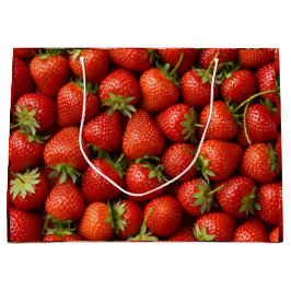 Sacola Para Presentes Grande Padrão de Colheita de Morango Vermelho Brilhante d