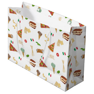 Sacola Para Presentes Grande Padrão de Comida Italiana Pizza Massa Tiramisu