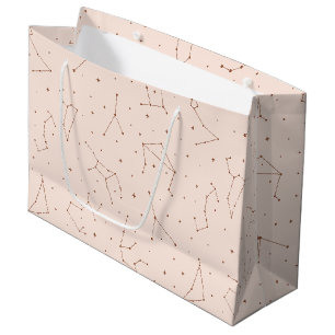 Sacola Para Presentes Grande Padrão de Constelação Minimalista em Rosa e Marrom