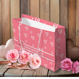 Sacola Para Presentes Grande Padrão de Coração de Blush do dia de os namorados