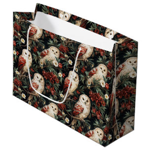 Sacola Para Presentes Grande Padrão de Coruja Botânica Vintage com Acentos Flor