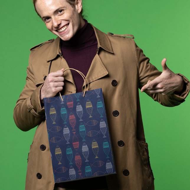 Sacola Para Presentes Grande Padrão de desenho animado de peixe (gift bag, birthday surprise gift bag, teddy bear gift bag, wine gift bag, travel bag, use and throw )