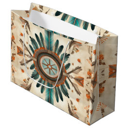 Sacola Para Presentes Grande Padrão de Detector de Sonhos de Pena Nativa Vintag