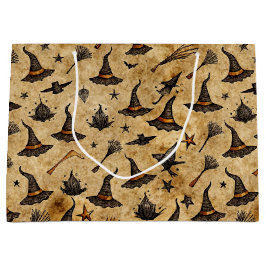 Sacola Para Presentes Grande Padrão de Dia das Bruxas Vintage Hats & Broomstick