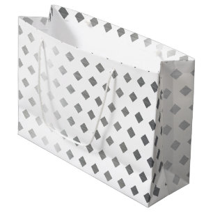 Sacola Para Presentes Grande Padrão de Diamante Branco de Cinzas Prateadas Deco