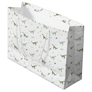 Sacola Para Presentes Grande Padrão de Dinossauro Verde e Bonito