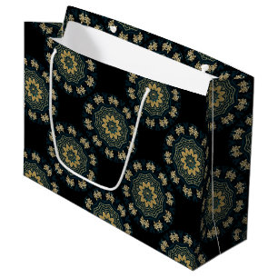 Sacola Para Presentes Grande Padrão de Estilo Asiático Dourado e Verde