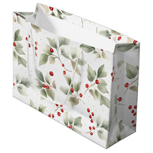Sacola Para Presentes Grande Padrão de Estilo de Cor de Água Holly e Berries