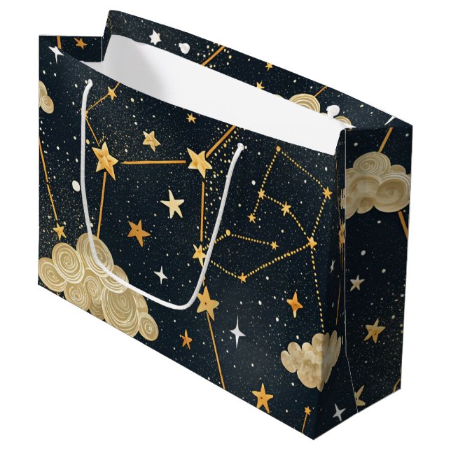 Sacola Para Presentes Grande Padrão de Estrelas da Constelação Celeste (2) (Frente inclinada)