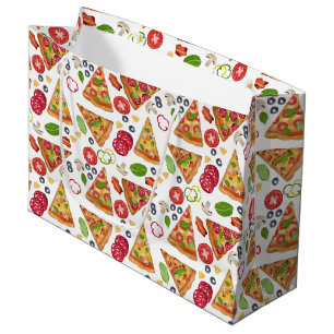 Sacola Para Presentes Grande Padrão de fatias de pizza com aquarela