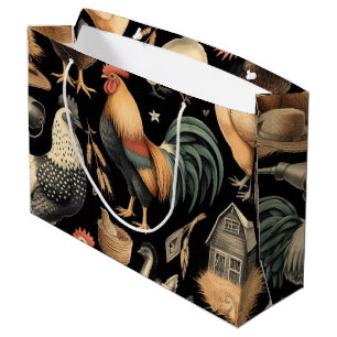 Sacola Para Presentes Grande Padrão de Fazenda de frango retrô