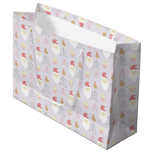 Sacola Para Presentes Grande Padrão de Feriado de Papais noeis Rosa Cute