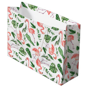 Sacola Para Presentes Grande Padrão de Flamingo Rosa Tropical