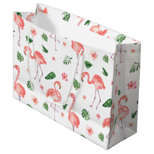Sacola Para Presentes Grande Padrão de Flamingo Rosa Tropical