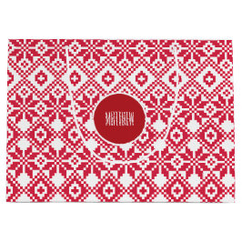 Sacola Para Presentes Grande Padrão de Floco de Neve Nórdico Natal Nome Persona