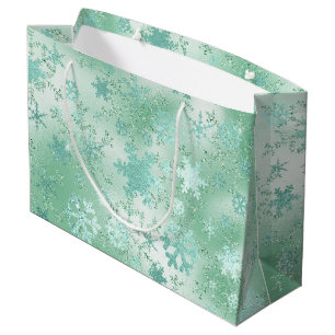 Sacola Para Presentes Grande Padrão de Floco de Neve Verde Moderno Elegante