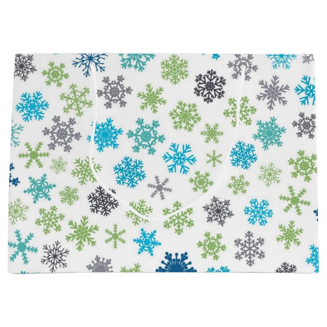 Sacola Para Presentes Grande Padrão de flocos de neve (Frente)