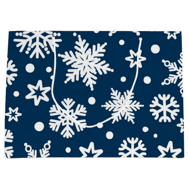 Sacola Para Presentes Grande Padrão de flocos de neve (Frente)