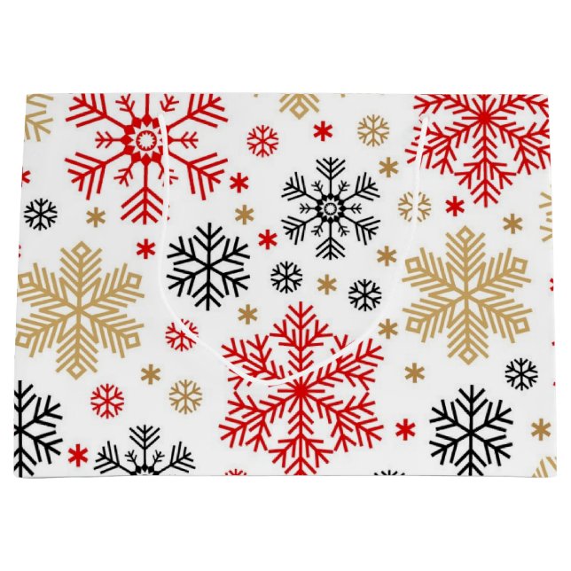 Sacola Para Presentes Grande Padrão de flocos de neve (Frente)