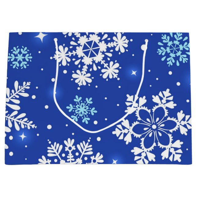 Sacola Para Presentes Grande Padrão de flocos de neve (Frente)