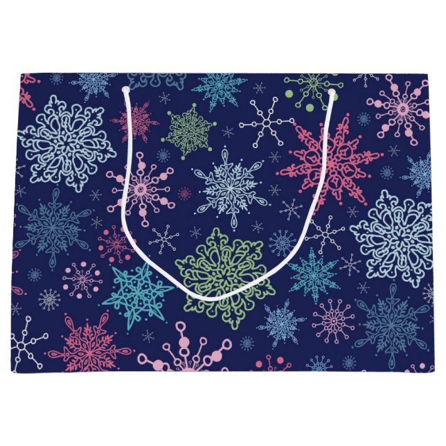 Sacola Para Presentes Grande Padrão de flocos de neve (Frente)
