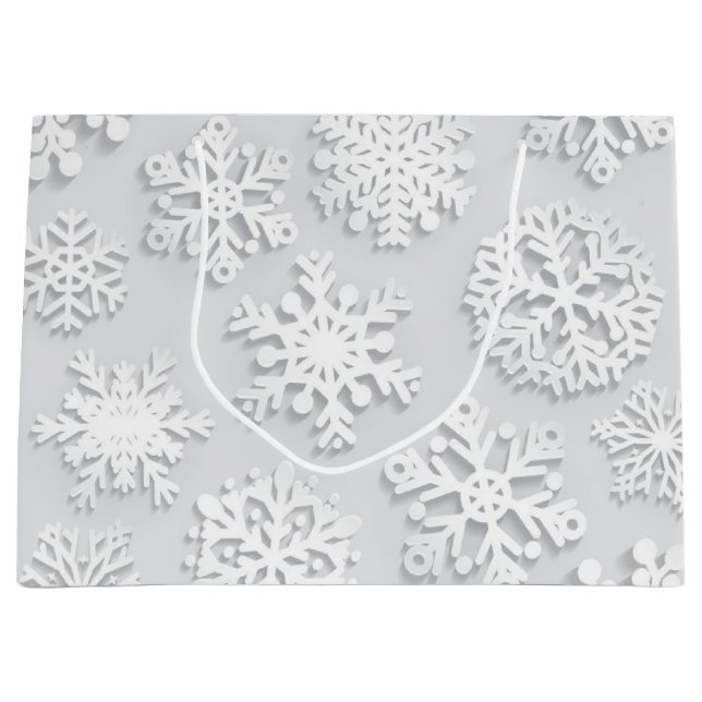 Sacola Para Presentes Grande Padrão de flocos de neve (Frente)