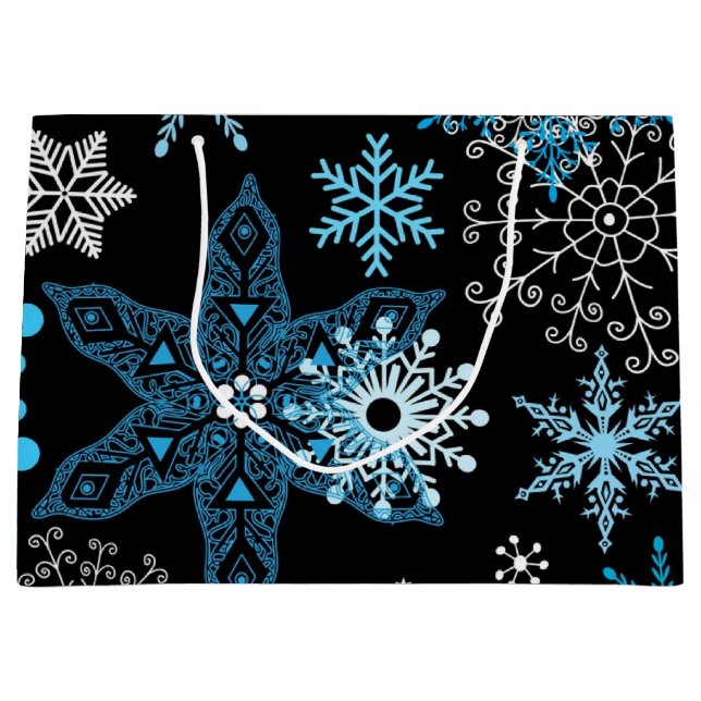 Sacola Para Presentes Grande Padrão de flocos de neve (Frente)
