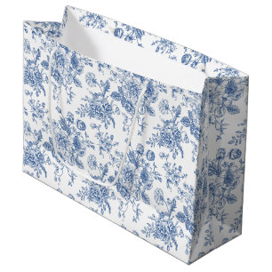 Sacola Para Presentes Grande Padrão de Flor Azul