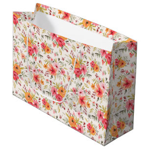 Sacola Para Presentes Grande Padrão de Flor do Jardim de Portos Laranja
