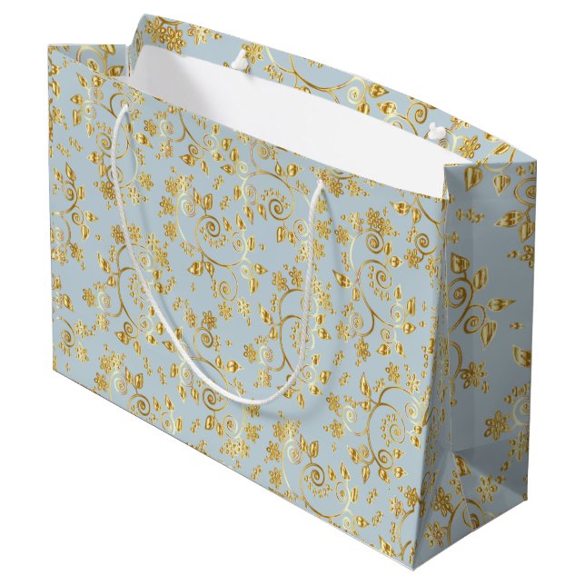 Sacola Para Presentes Grande padrão de flor dourada (Verso inclinado)