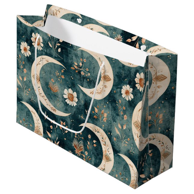 Sacola Para Presentes Grande Padrão de Flor Lunar Boho Celestial (9) (Frente inclinada)