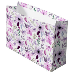 Sacola Para Presentes Grande Padrão de Flor Rosa e Roxo Elegante