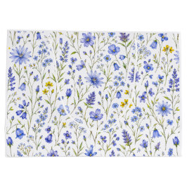 Sacola Para Presentes Grande Padrão de Flor Silvestre Aquarela Azul Amarelo Ver