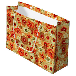 Sacola Para Presentes Grande Padrão de Flores de Hippie Laranja Retro-Laranja