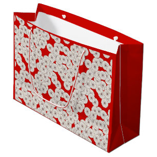 Sacola Para Presentes Grande Padrão de flores do Art Deco - branco em vermelho