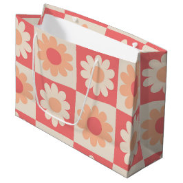 Sacola Para Presentes Grande Padrão de Flores Retro Xadrez Ameixa Fofa